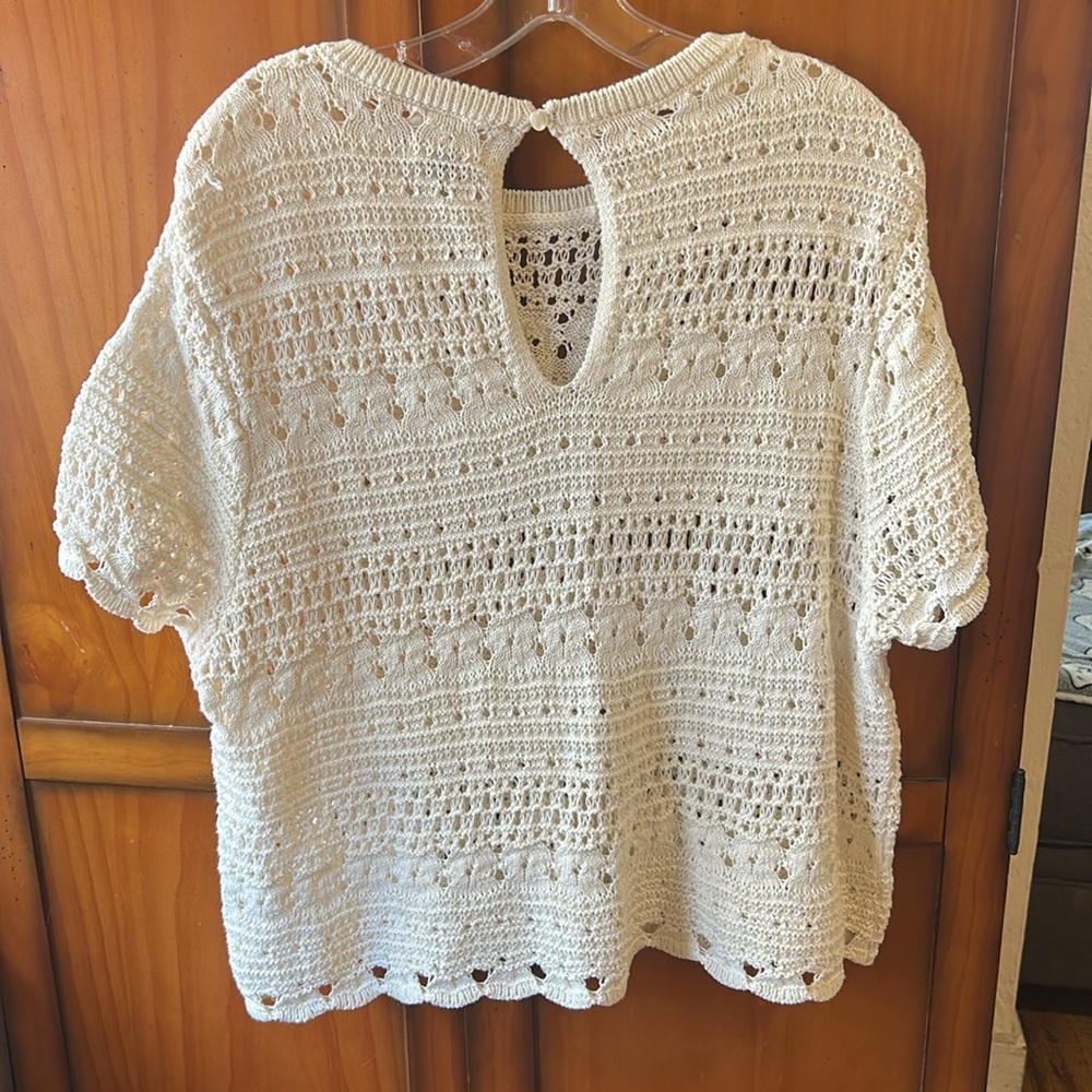 Universal Thread Cream Crochet Short Sleeve Pullover - Picture 4 of 7